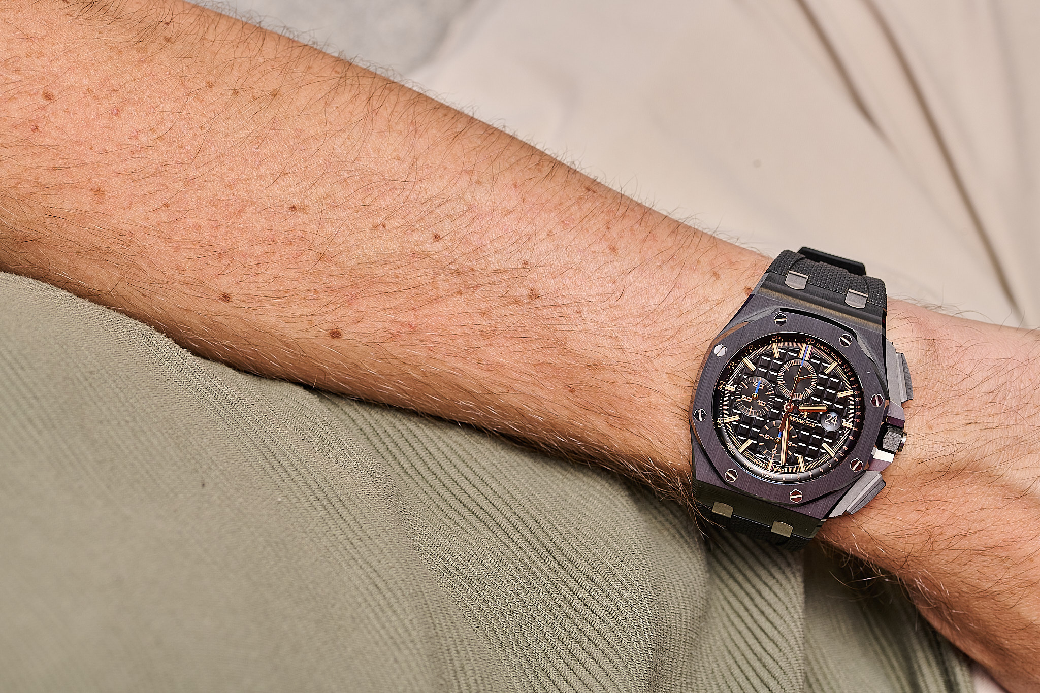 The face of a luxury watch.