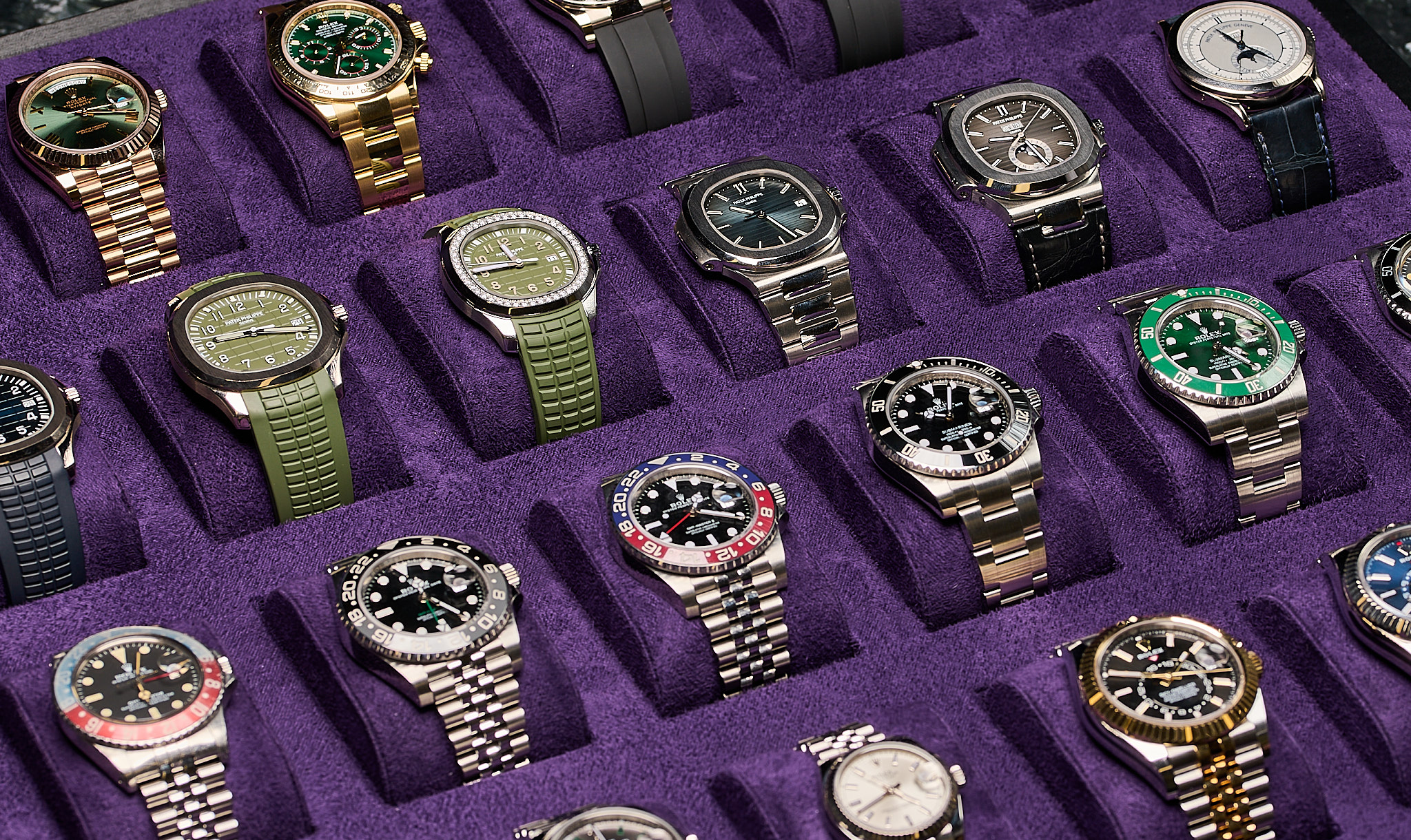 A collection of luxury watches.