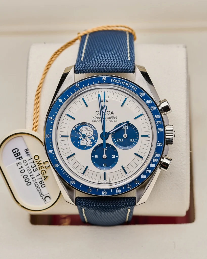 The face of a Omega Speedmaster “Silver Snoopy Award” 2025
