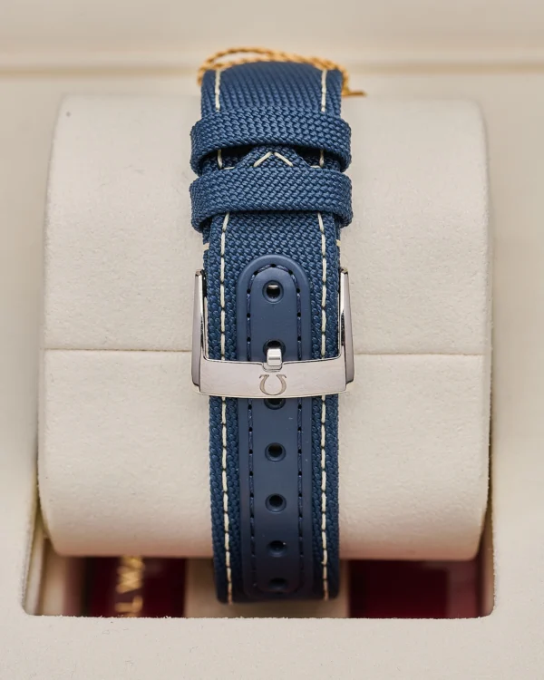 The strap of a Omega Speedmaster “Silver Snoopy Award” 2025