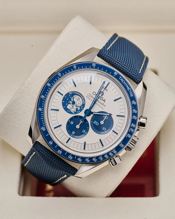 The face of a Omega Speedmaster “Silver Snoopy Award” 2025