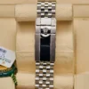 The rolex logo on the strap of the Rolex GMT ii 126710BLRO Pepsi Jubilee 2021