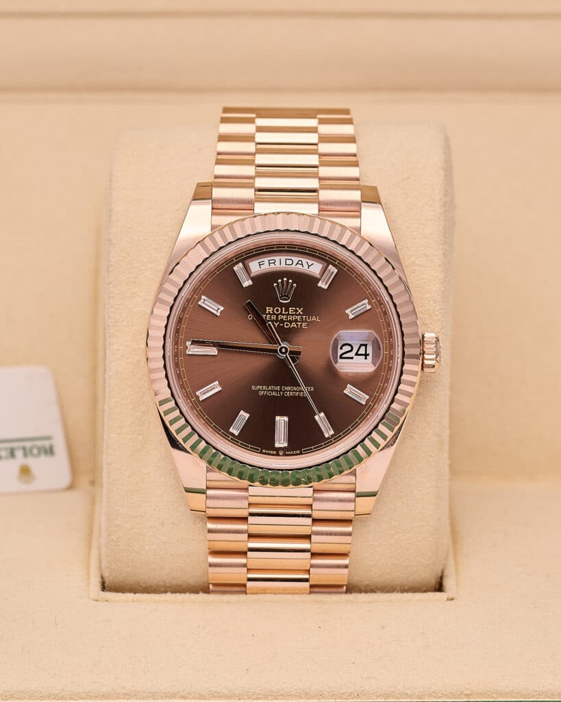 Rolex Day-Date 40 228235 2023 Chocolate Diamond Baguette
