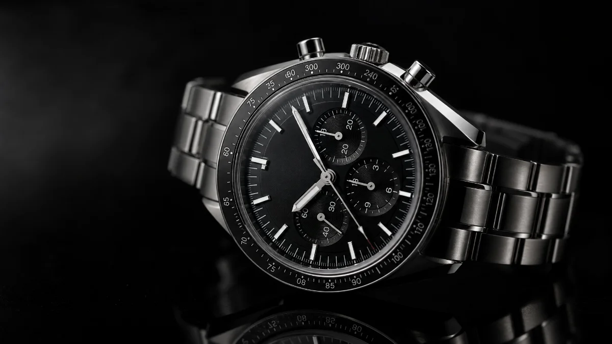 Omega Speedmaster chronograph watch, illustrating a buying guide for the Moonwatch