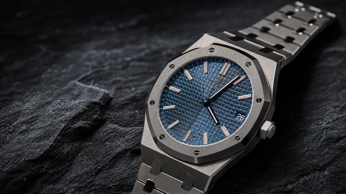Audemars Piguet Royal Oak watch resting on dark stone, illustrating an article on whether AP is a good investment